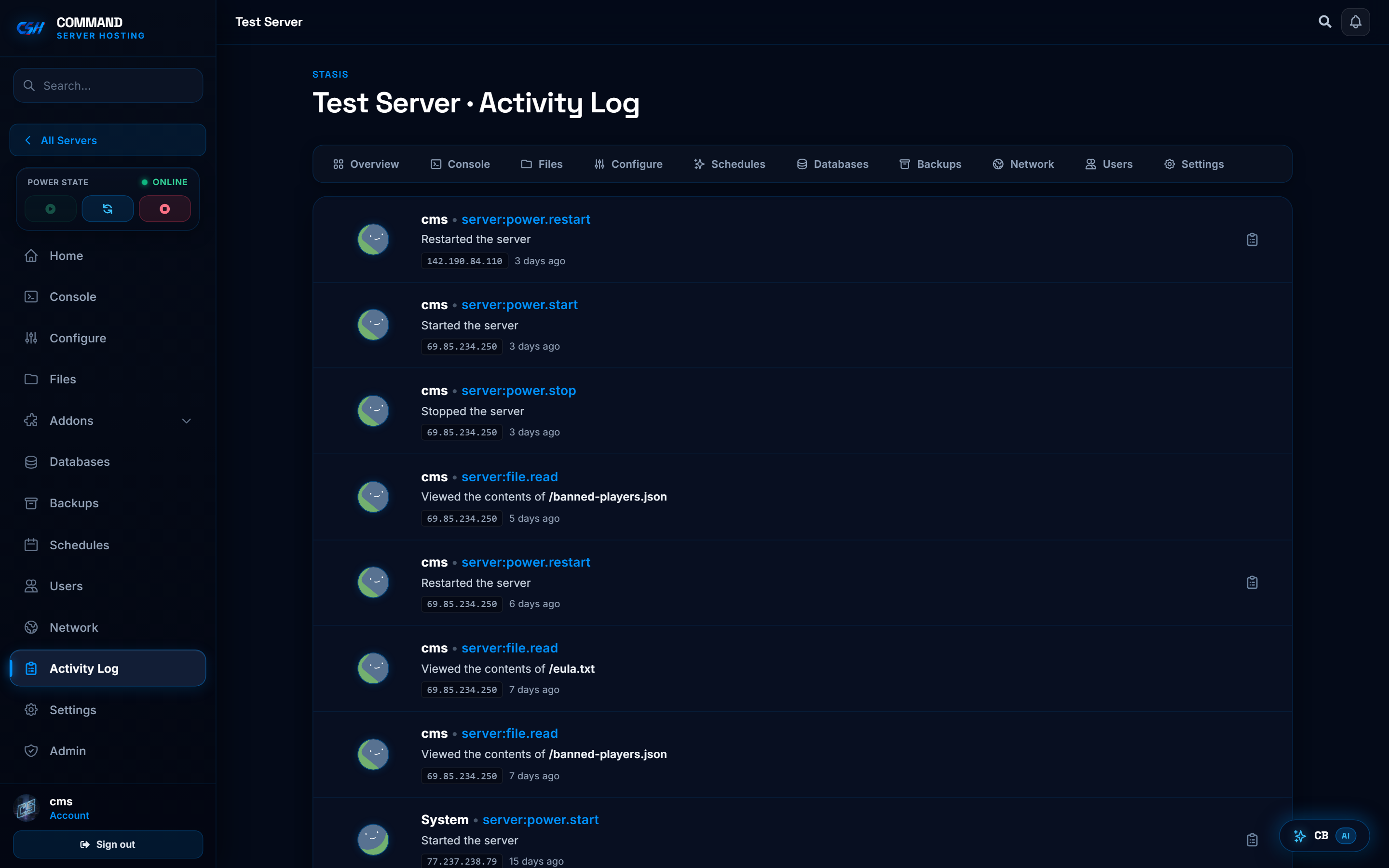 Stasis Panel — Next-Gen Game Server Control · Command Server Hosting