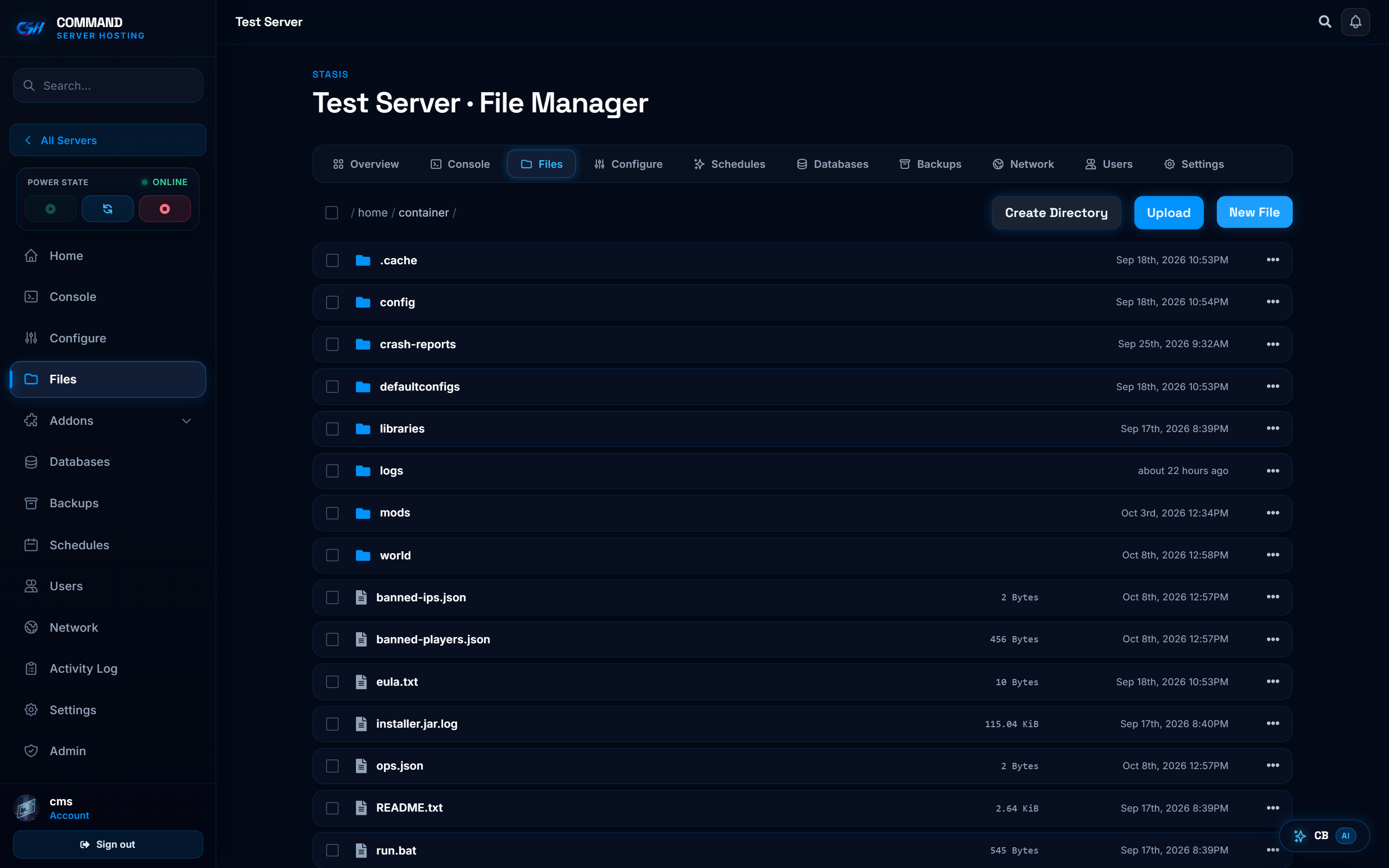 Stasis Panel — Next-Gen Game Server Control · Command Server Hosting